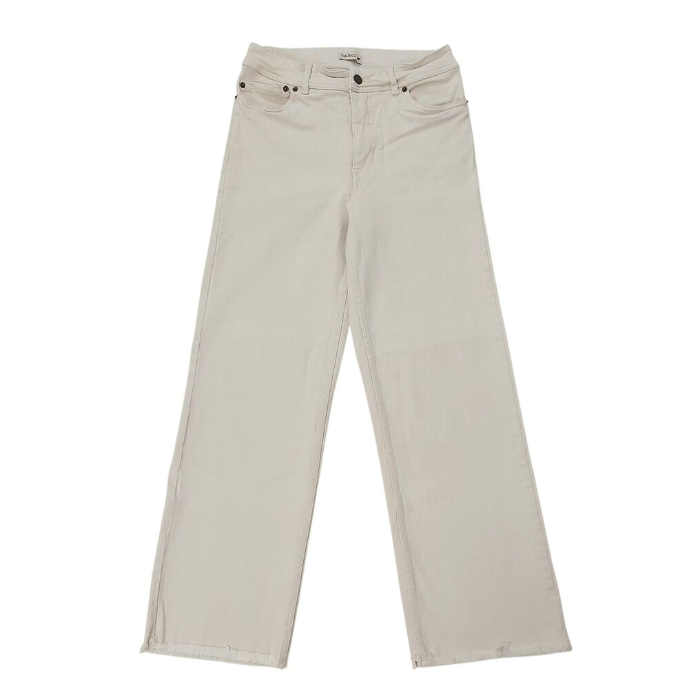 Toad&Co Balsam Jeans Womens 6 Cream Wide Leg Raw Hem Organic Cotton Granola Girl